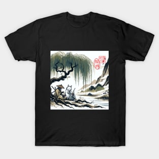 Cat Samurai and Ronin Dog T-Shirt